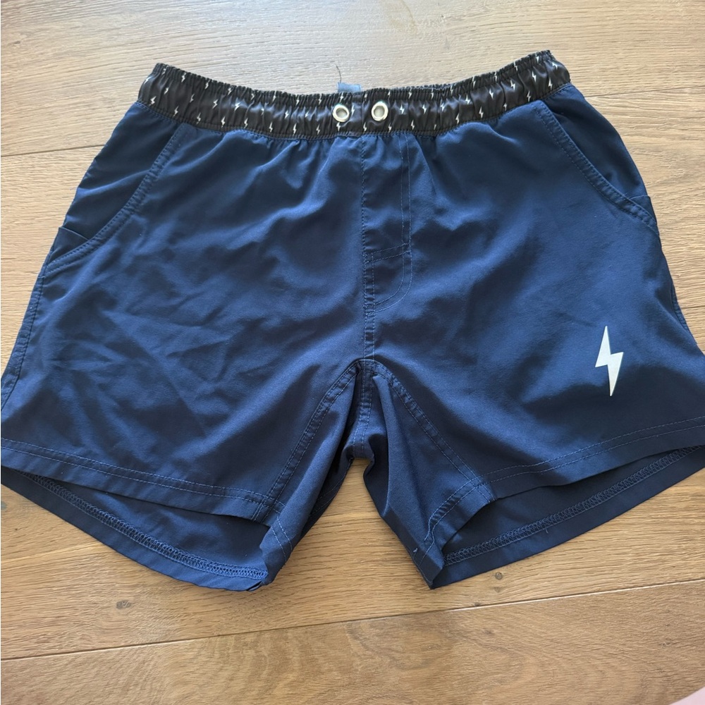 Youth XL Bruce Bolts Navy Athletic Shorts with Lightning Logo